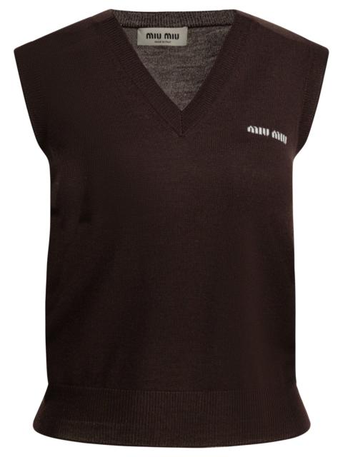 Miu Miu Miu Miu Sleeveless Knitwear In Virgin Wool With Logo