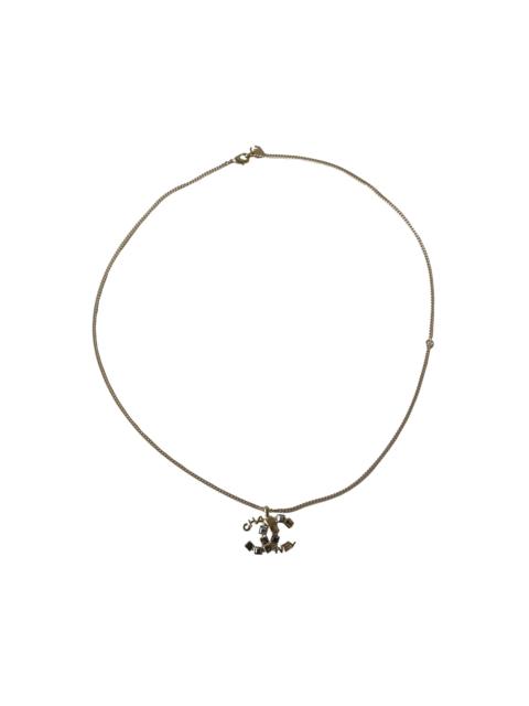 CHANEL Chanel CC Logo With Square Crystal Strass Pendant Necklace Gold