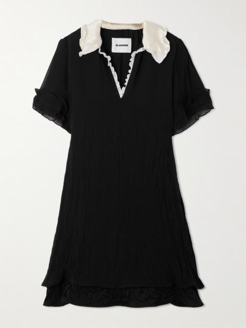 Jil Sander Ruffled Satin-trimmed Crinkled Silk-chiffon Dress