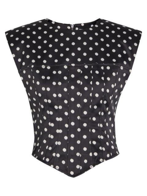 GANNI Ganni Polka-dot Corset-style Satin top