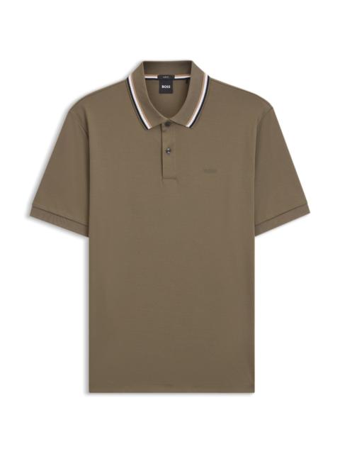 BOSS SLIM-FIT POLO SHIRT IN COTTON WITH STRIPED COLLAR
