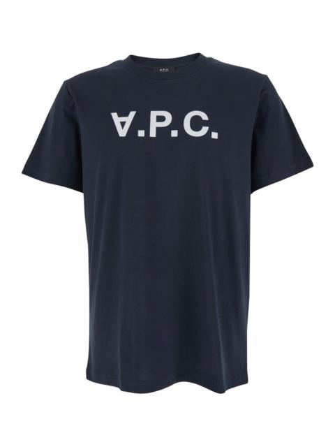 A.P.C. A.P.C. Men Blue Crewneck T-Shirt With Logo On The Front In Cotton Man