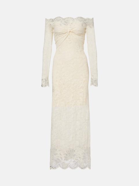 rabanne Bridal embellished off-shoulder lace midi dress