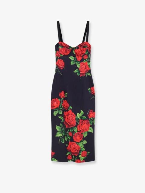 Dolce & Gabbana Dolce & Gabbana Stretch Silk Dress With Iconic Rose Print