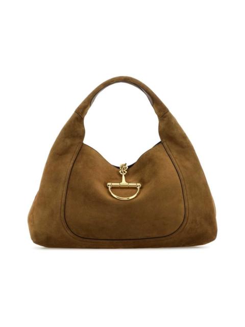 GUCCI Gucci Softbit Maxi Shoulder Bag in Brown Suede