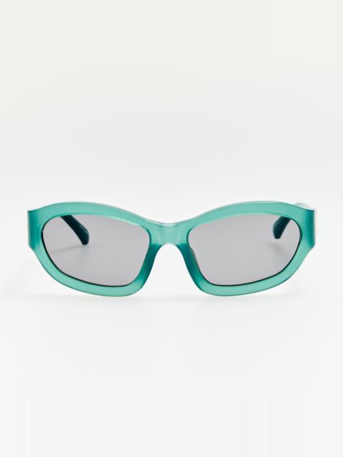 LINDA FARROW Wrap Sunglasses in Teal