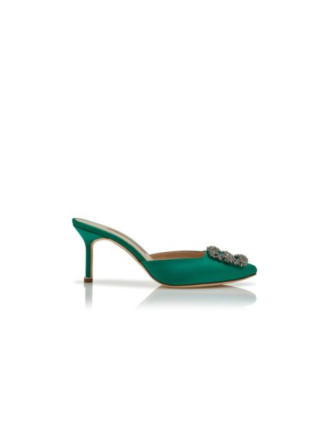 Manolo Blahnik Green Satin Jewel Buckle Mules
