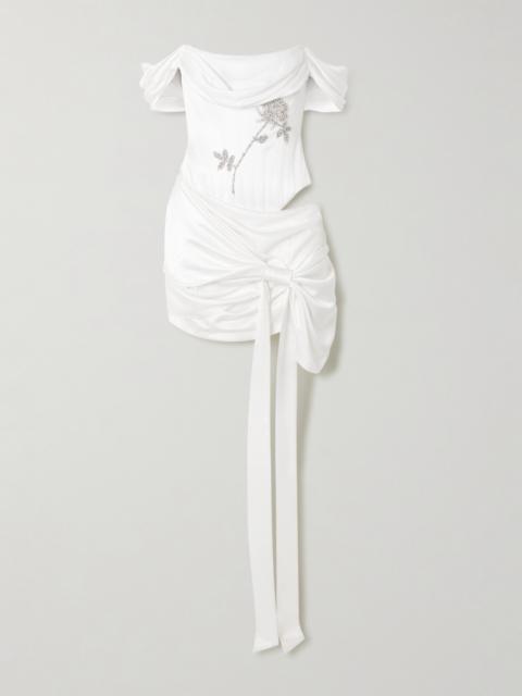 CLIO PEPPIATT Paloma Convertible Draped Embellished Satin Mini Dress