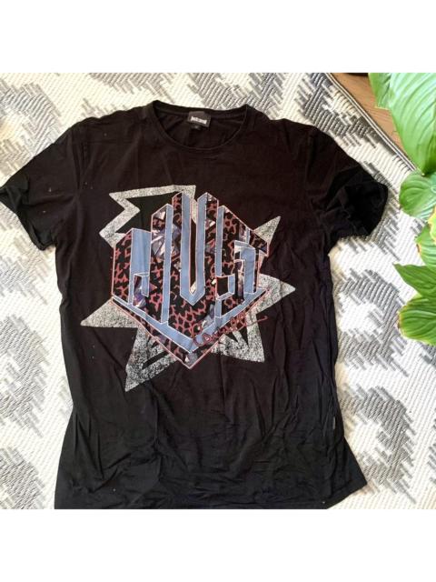 Other Designers Just Cavalli Men's Black and Silver T-shirt