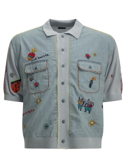 Kapital Kapital Knit X Chambray Polo Shirt Light Blue