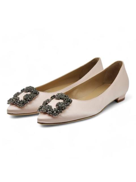 Manolo Blahnik Hangisiflat Jewel Buckle Flat Pumps - Satin - Light Pink 36 $1095