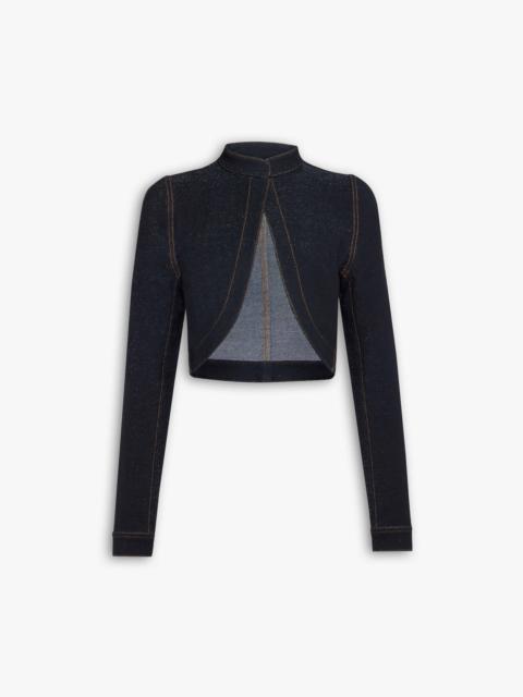 Alaïa DENIM KNIT CROPPED CUT-OUT JACKET