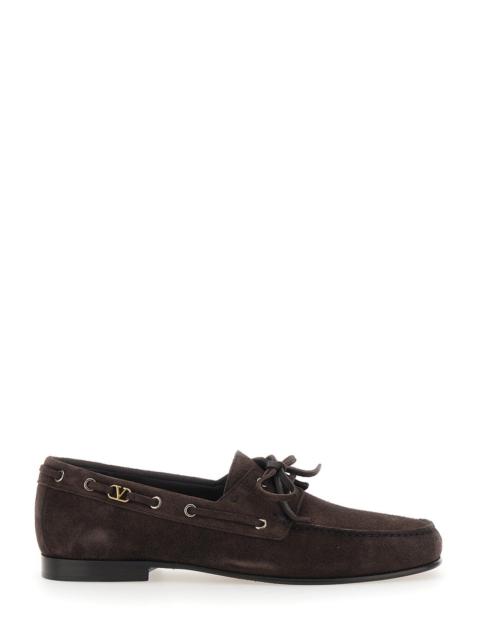 Valentino Valentino Garavani Men Brown Loafers With Rounded Toe And Laces With Bow On The Front In Suede Man