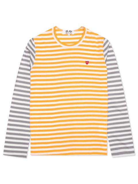 Comme des Garçons PLAY WOMEN'S BI-COLOR STRIPE T-SHIRT - YELLOW/GREY