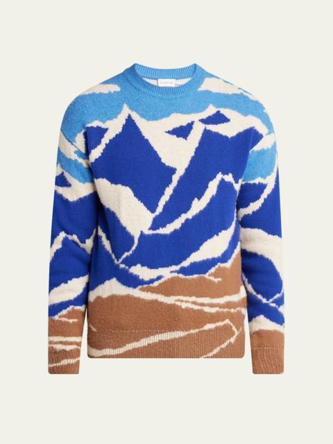 Moncler Men's Landscape-Print Crewneck Sweater