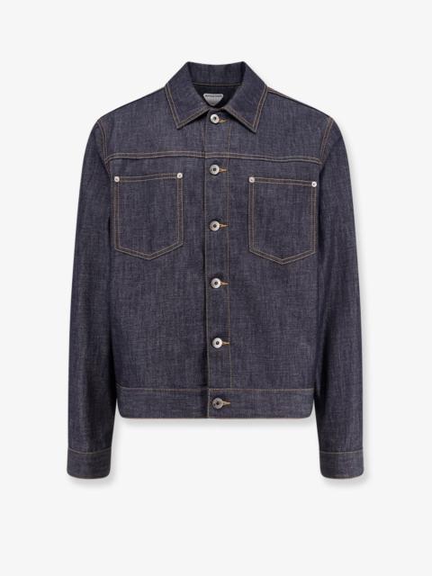 Bottega Veneta Men Denim Jacket With Iconic Intrecciato Patch