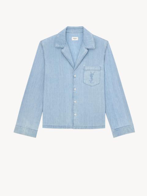 SAINT LAURENT CASSANDRE SHIRT IN BLUE GRAY VINTAGE CHAMBRAY