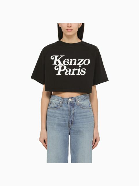 Kenzo Black Cotton Cropped T Shirt With Logo