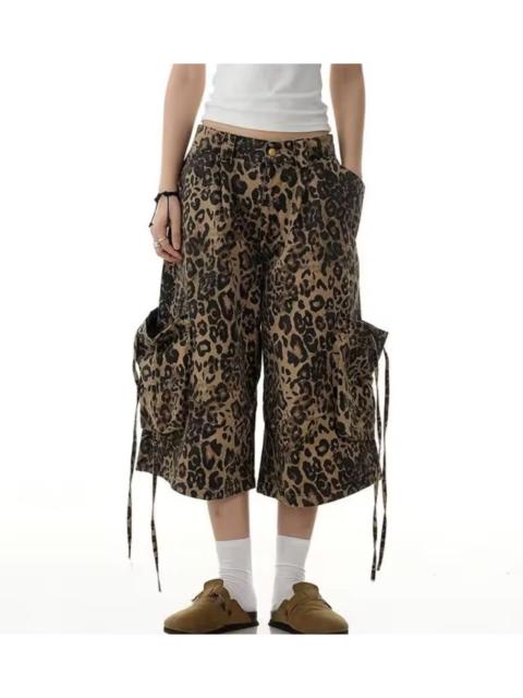 Other Designers Japanese Brand - Leopard Print Long Wide Cargo Jorts, Baggy Shorts