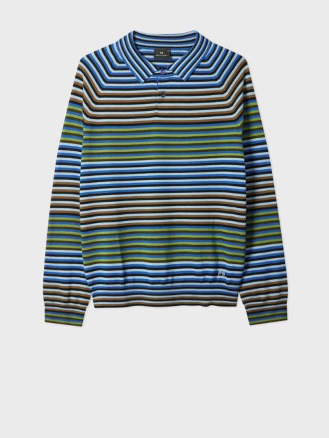 Paul Smith Blue and Green Stripe Merino Wool Polo Shirt