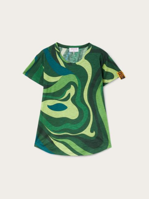 PUCCI FLAMED JERSEY T-SHIRT WITH ALLOVER PRINT