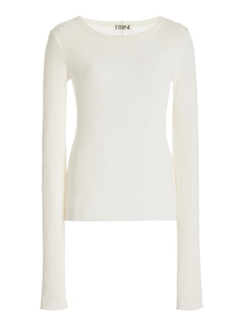 ÉTERNE Long Sleeve Cotton-Blend Top white
