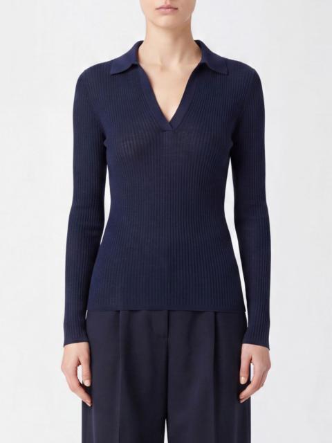 Max Mara Max Mara Women Max Mara Ribbed Silk And Cashmere Knit Polo With V-Neck And Slim Fit