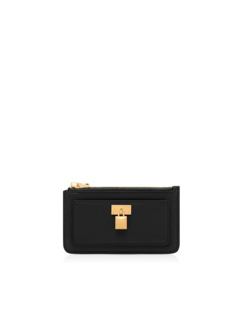 NATURAL GRAIN LEATHER PADLOCK ZIPPED CARD HOLDER