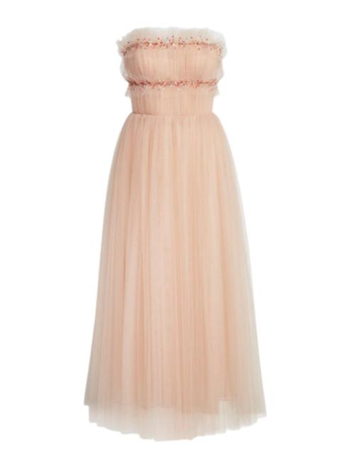 Other Designers Jason Wu - Strapless Ruched Tulle Midi Cocktail Dress