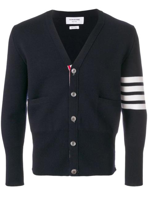 Thom Browne Milano Stitch V Neck Cardigan With 4 Bar In Fine Merino Wo