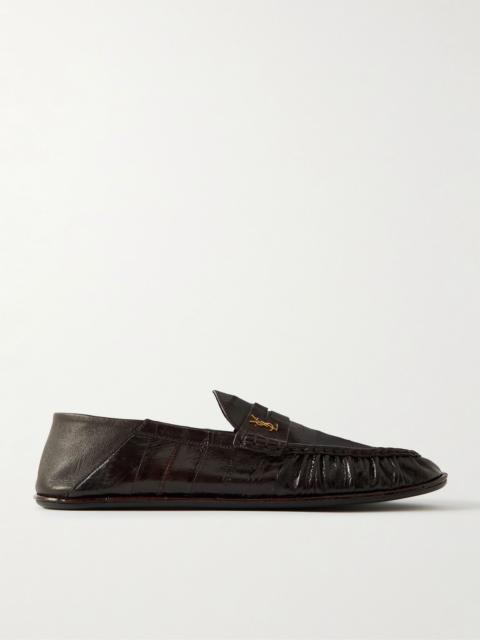 SAINT LAURENT Le Loafer Logo-Embellished Collapsible-Heel Leather Penny Loafers Brown