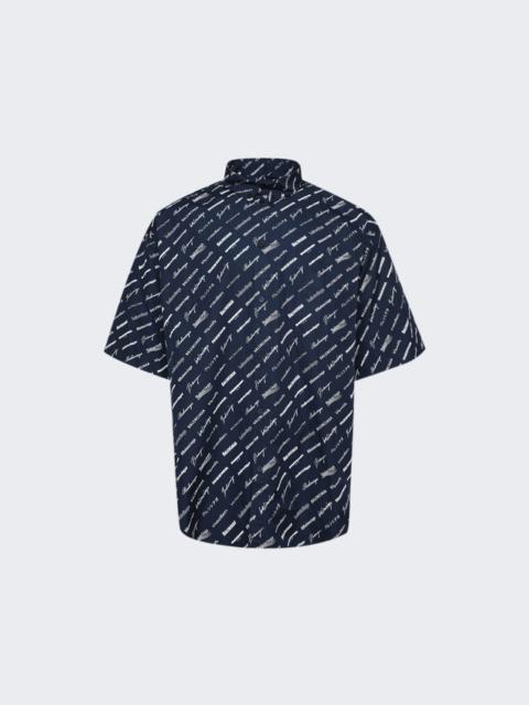 BALENCIAGA Logo Button Up Shirt Marine Blue