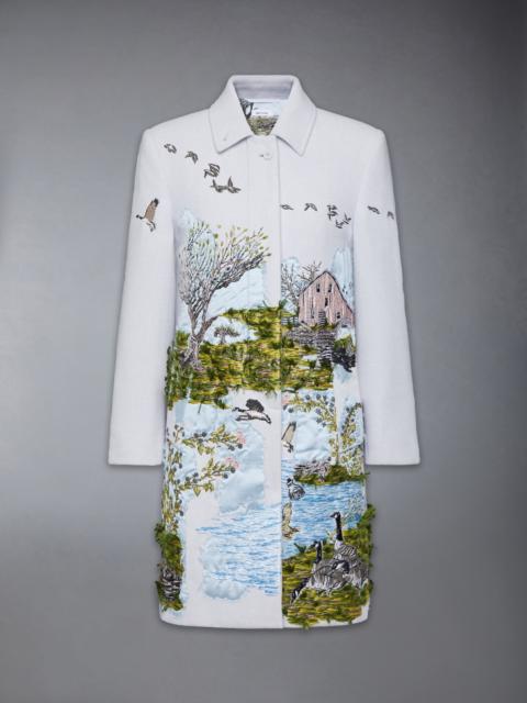 Thom Browne SCENIC TOILE APPLIQUE BAL COLLAR OVERCOAT