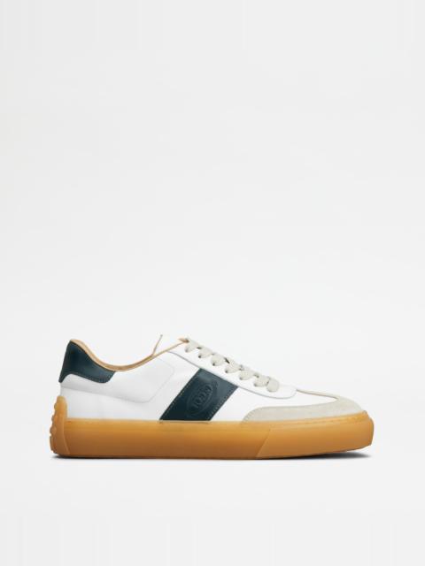Tod's TOD'S SNEAKERS IN LEATHER - WHITE, GREEN, GREY