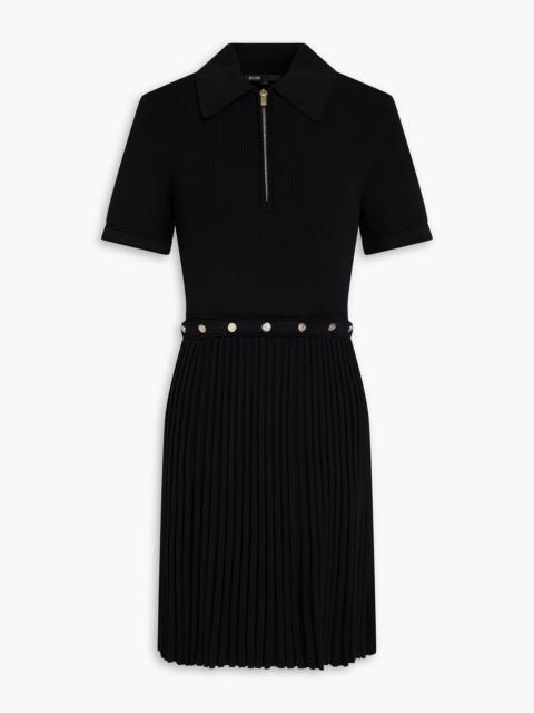 maje Embellished ribbed-knit mini dress