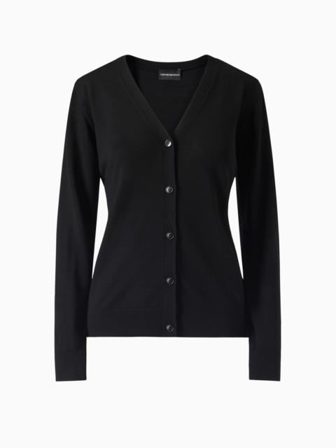 EMPORIO ARMANI Plain knit pure virgin wool cardigan
