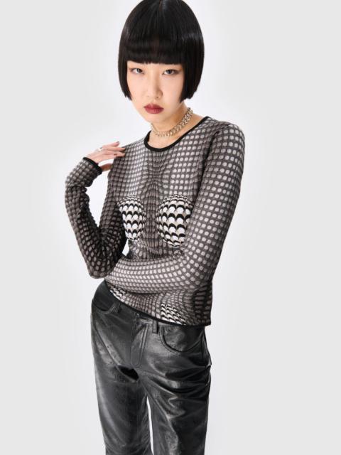 Marine Serre MOON SKIN JACQUARD KNIT FITTED SWEATER (STONE GREY)