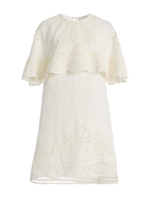 Sea Lulu Embroidered Linen-Blend Mini Dress white