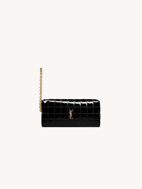 SAINT LAURENT CASSANDRE MATELASSÉ CARRÉ POUCH ON CHAIN IN SHINY CANVAS