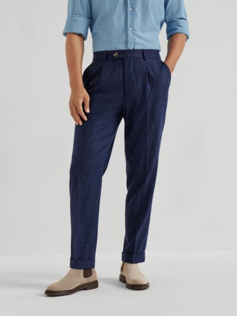 Brunello Cucinelli Wool and cashmere flecked grisaille leisure fit trousers with pleat