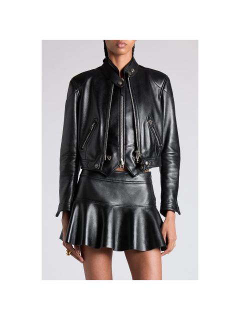 TOM FORD Glossy Plongé Lambskin Leather Zip Jacket in Lb999 Black at Nordstrom