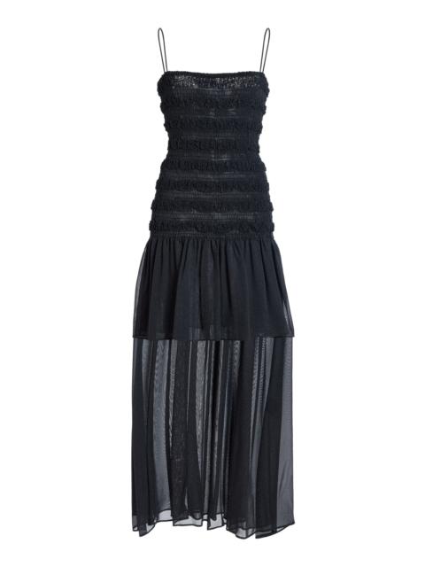 Proenza Schouler Michal Smocked Georgette Midi Dress navy
