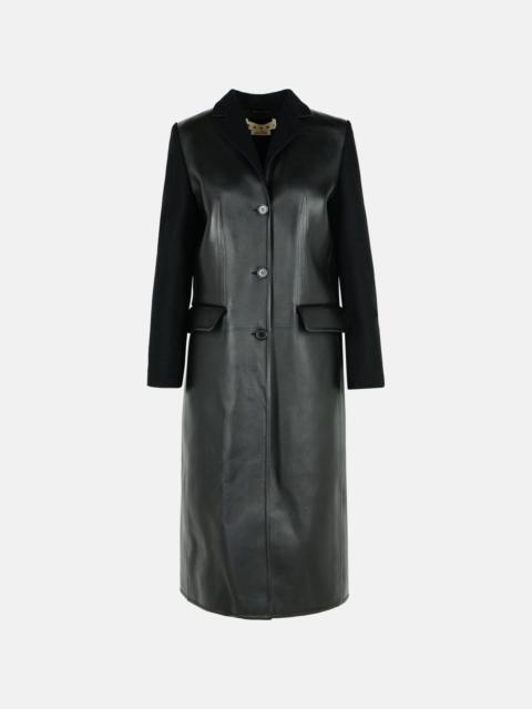 Marni BLACK LEATHER AND VIRGIN WOOL COAT