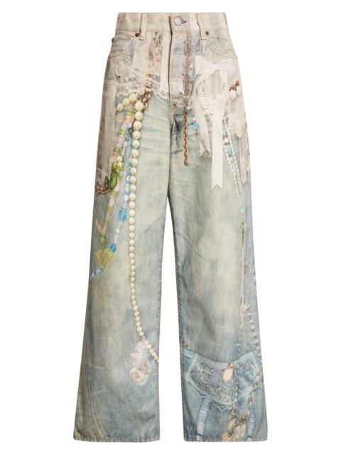 Acne Studios Acne Studios 1981 Loose Fit Trompe l'Oeil Jeans in White/Green at Nordstrom