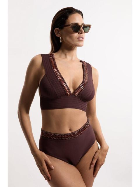 KAREN MILLEN Bandage Embellished Trim Cut Out Bikini Top