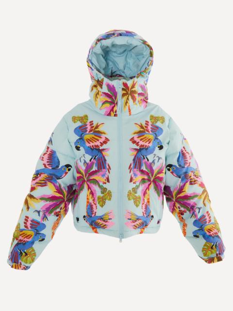 FARM RIO Blue Macaw Hooded Puffer Ski Jacket