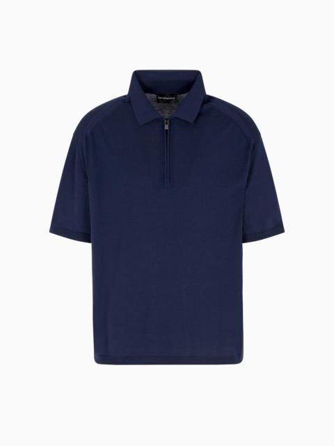 EMPORIO ARMANI ASV PLAIN-KNIT JUMPER WITH POLO-SHIRT COLLAR, IN A WOOL AND LYOCELL BLEND