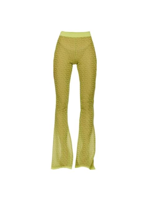 Balmain Semi-sheer Monogram Pattern Flared Pants