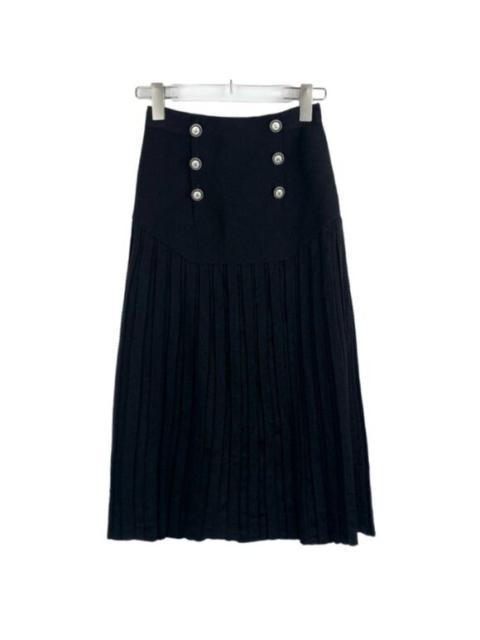 Chanel Black Knit Midi Skirt With Pleated Details & Decorative Buttons