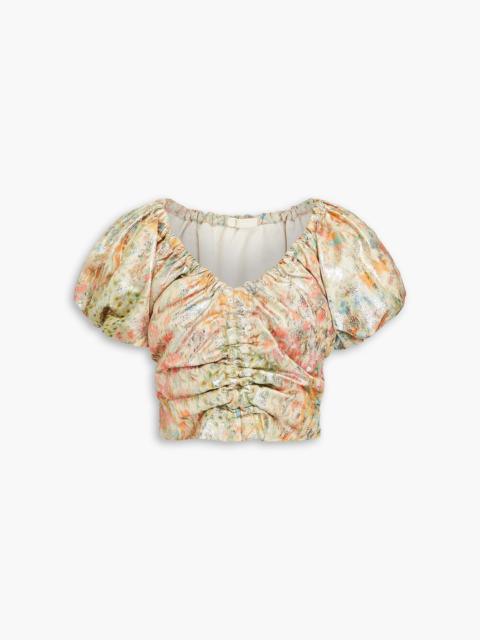 ULLA JOHNSON Nerida cropped metallic floral-jacquard top
